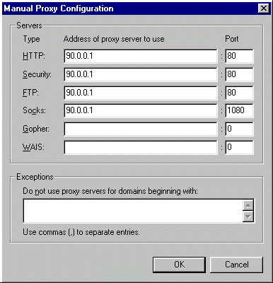 Netscape Navigator 4.0 Proxy Configuration